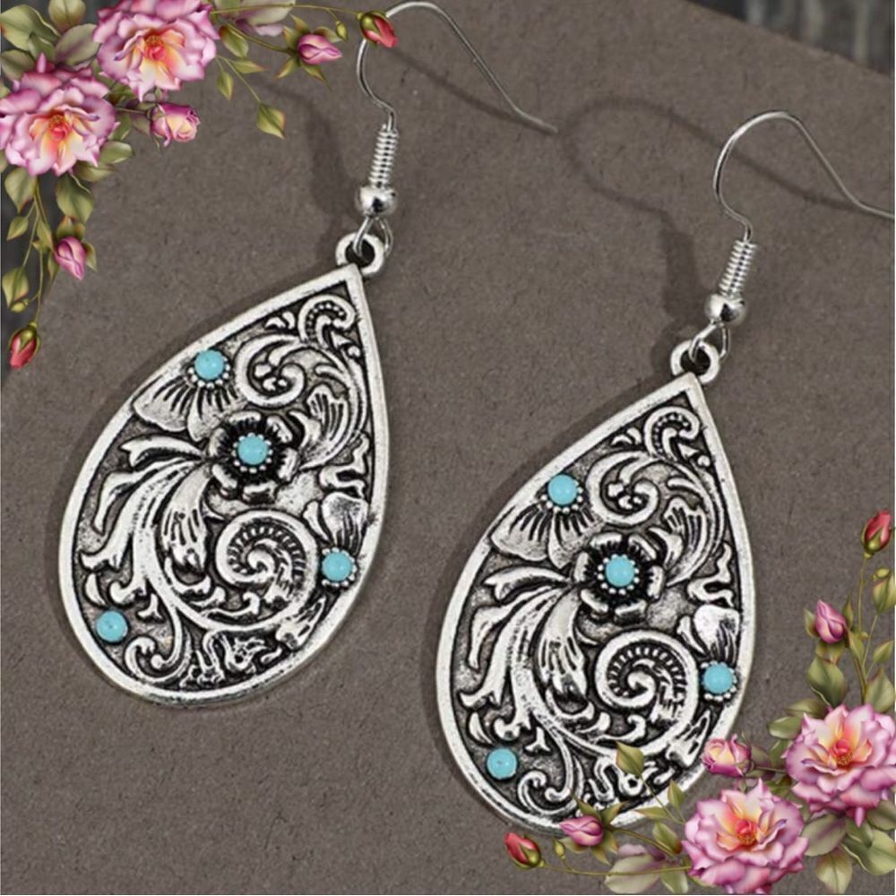 Western Bohemian Style‎ Fake  Turquoise Water Drop Shaped Earrings